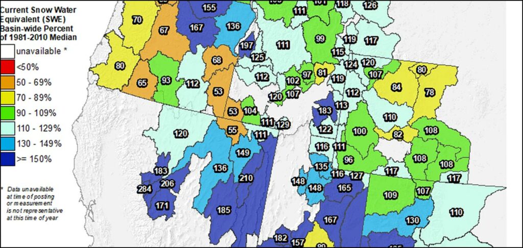 Partial map of snow water equivalent